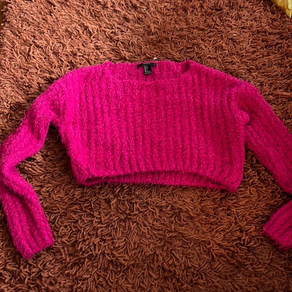 Hot pink cropped fuzzy sweater